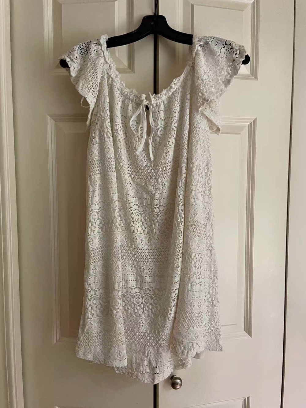 Top shop off shoulder White Lace dress size 8